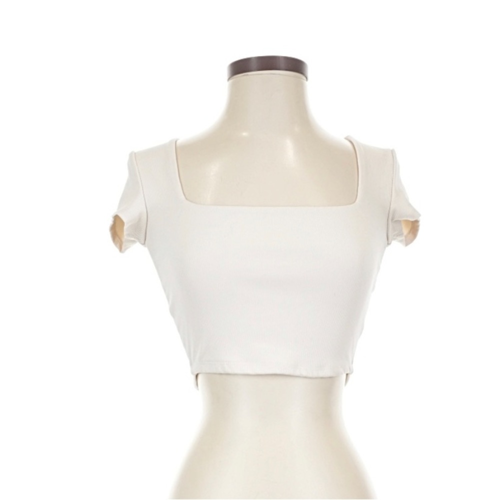 Square Neck Crop Top in Cream - Sleek Short Sleeve Style
